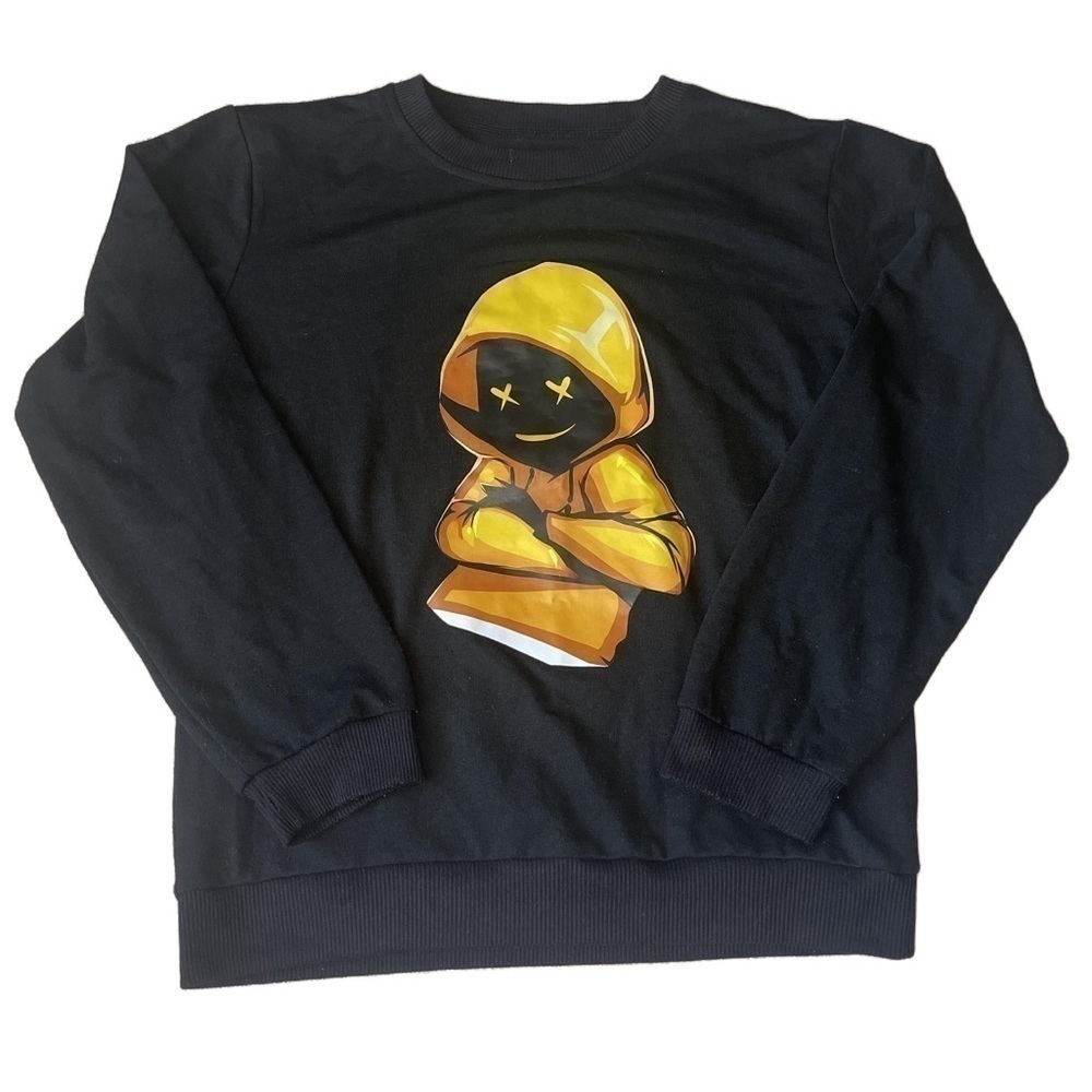 🟢 3/$15 Boys Black Graphic Printed Long Sleeve Pullover Sweatshirt Small (8/10)